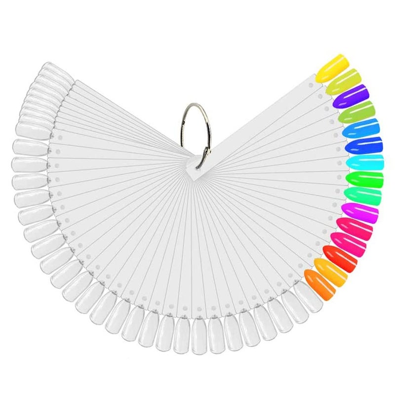 JASSINS 150 Pcs Nail Swatch Sticks with Ring and Number posted, Clear Fan-shaped Nail Art Polish Practice Display Tips Nail Sample Sticks, Nail Practice Color Display Polish Board - Image 2